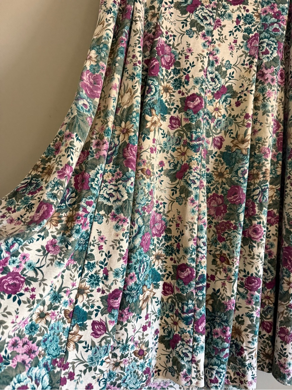 Vintage Floral Jersey Midi Skirt Pleated Pockets Elastic Waist Cottagecore Small